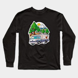 Camping Sunset Vintage Retro Art Funny Camp Long Sleeve T-Shirt